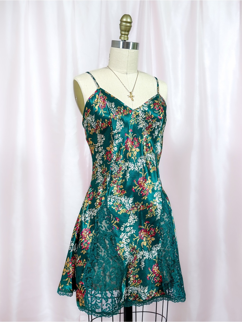 Vintage Victorias Secret Gold Label Green Floral Slip Dress